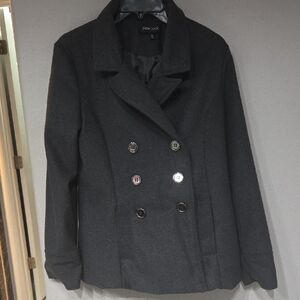 New Look Charcoal Double-Breasted Peacoat